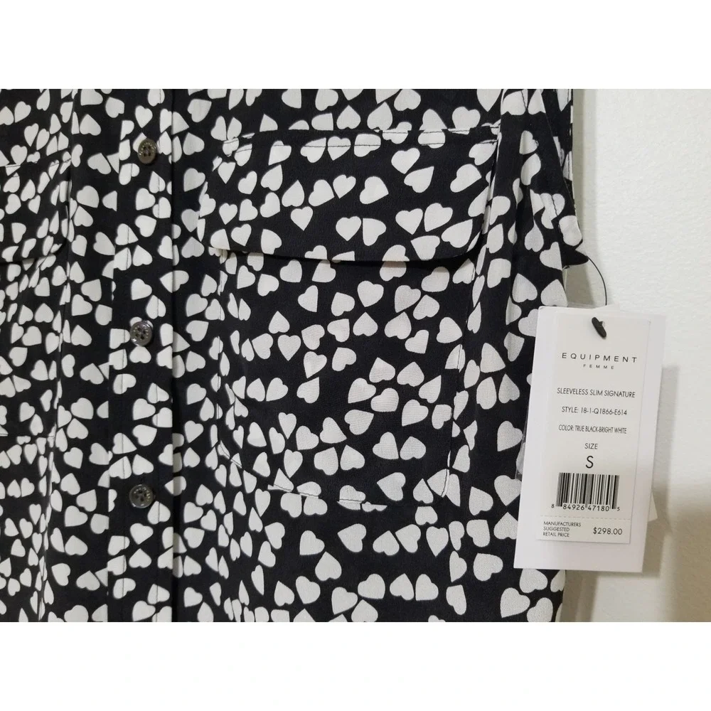 NWT Equipment Sleeveless Slim Signature Silk Shirt Dress Heart Print S $298